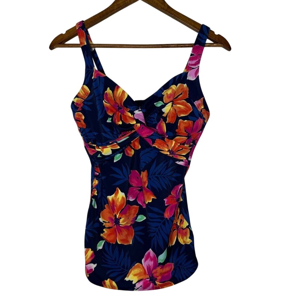 Lands' End Floral Tankini Top Swimsuit Size 6 Tummy Control Tropical Swim